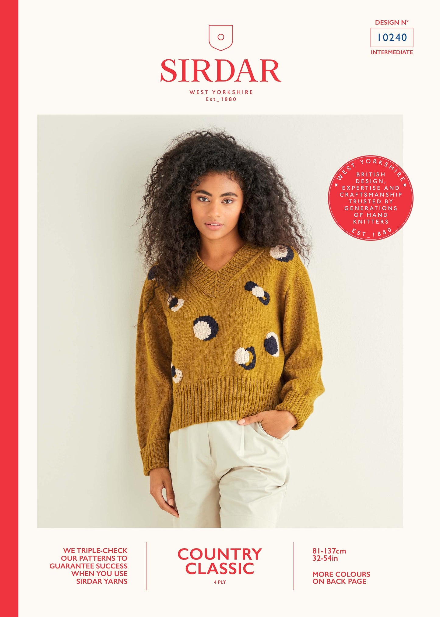 SIRDAR 10240 Leopard Print V‑Neck Sweater in Sirdar Country Classic 4 Ply