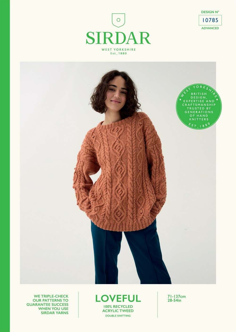 SIRDAR 10785 Cable Crew Sweater in Sirdar Loveful 100% Recycled Tweed DK