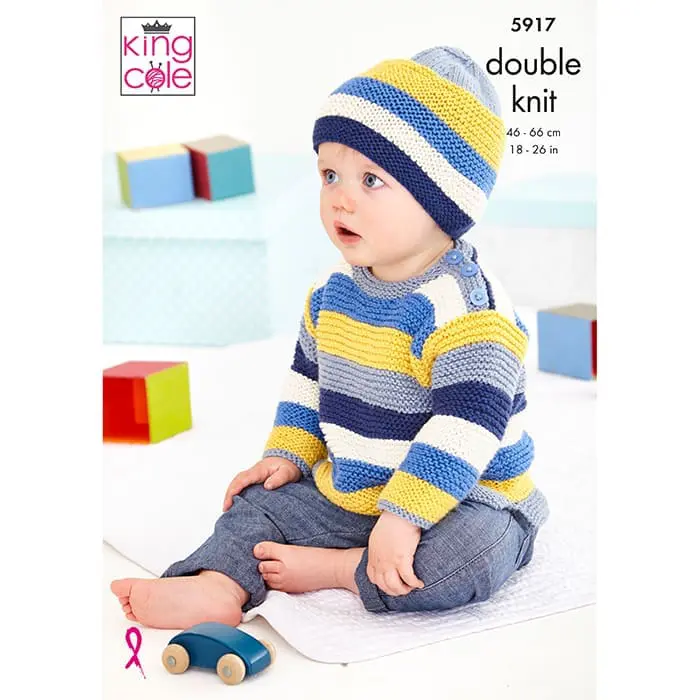 KING COLE 5917 Sweater, Hat & Cardigan in Cottonsoft DK