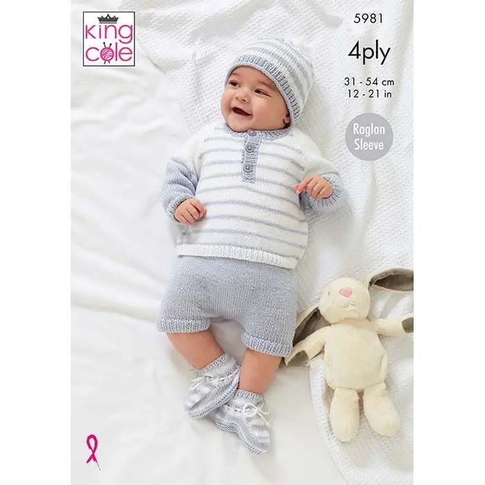 KING COLE 5918 Sweater, Hat & Cardigan in Cottonsoft DK
