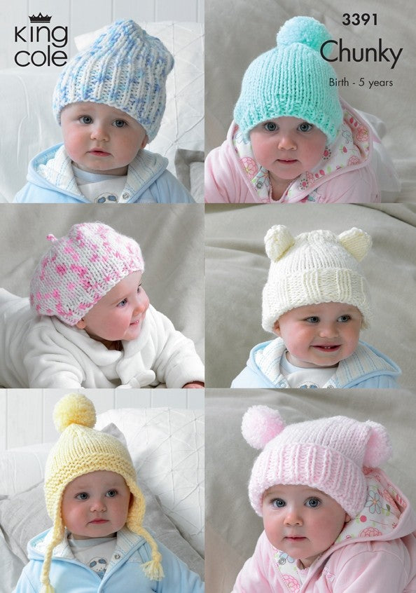 KING COLE 3391 Childrens Hats in Comfort Chunky and Comfort Multi Chunky