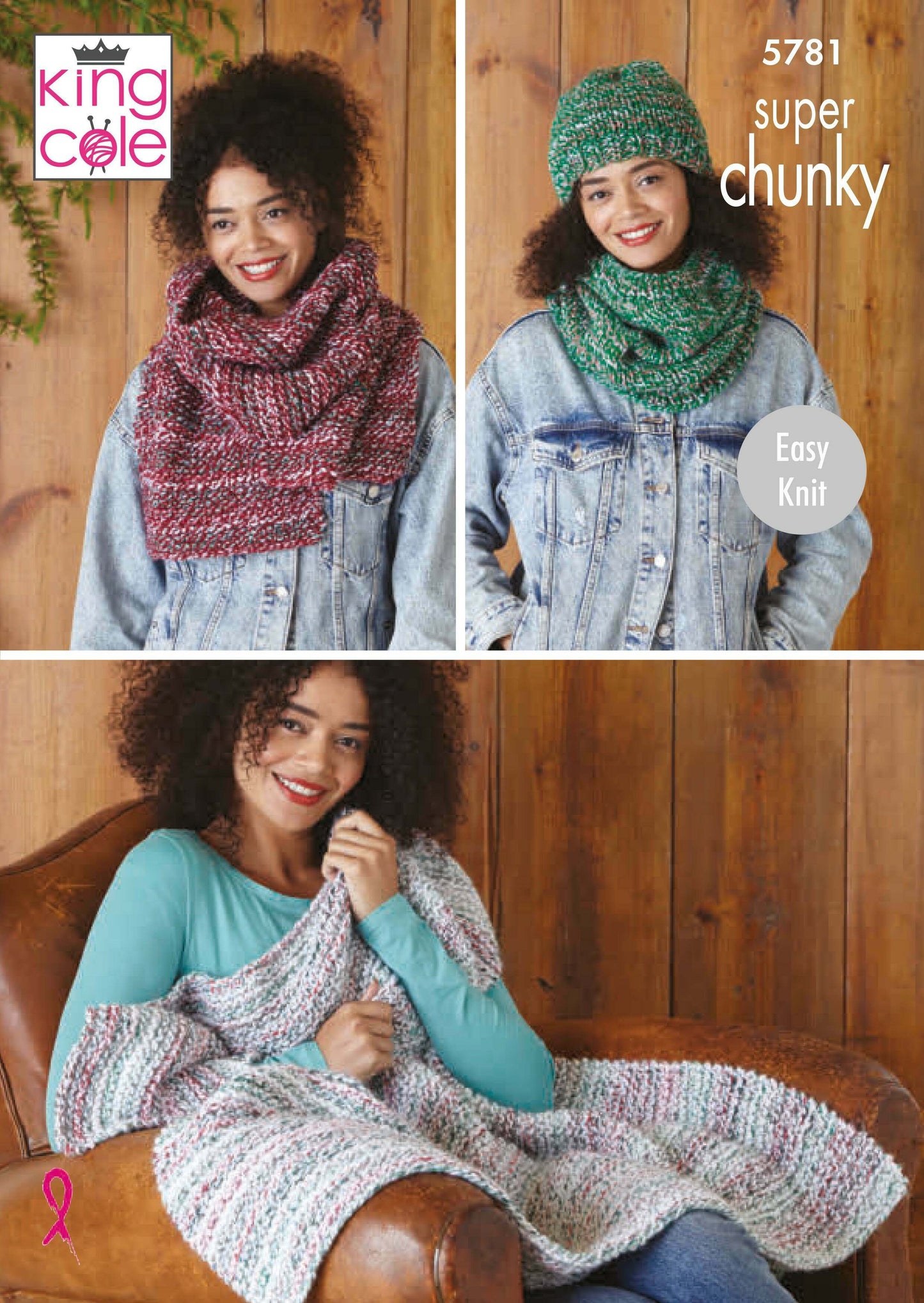 KING COLE 5781 Throw, Scarf, Snood and Hat in Christmas Super Chunky