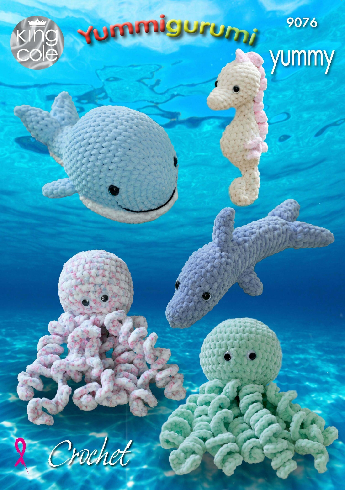 KING COLE 9076 Snuggle Octopus, Whale, Seahorse and Dolphin In Yummy