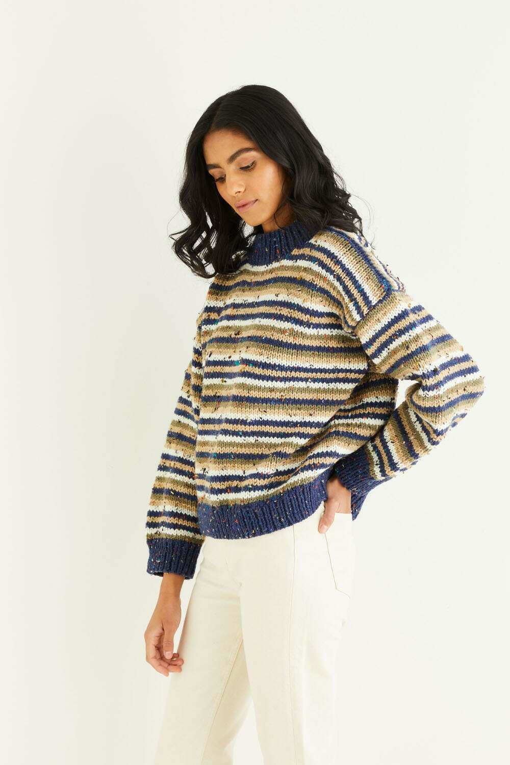 SIRDAR 10343 Striped Crew Neck Sweater in Hayfield Bonus Chunky Tweed