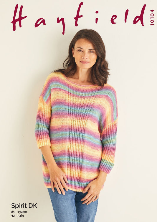 SIRDAR 10104  Slouchy Sweater with Rib Sleeves in Hayfield Spirit DK