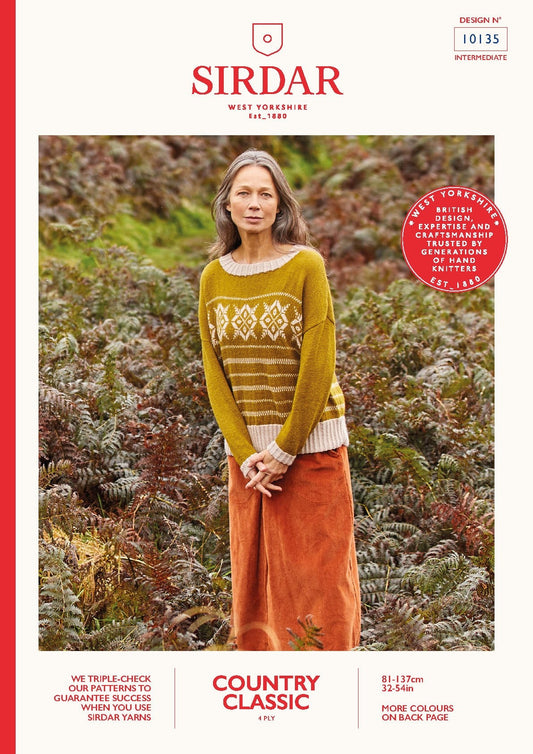 SIRDAR 10135  Fairisle Striped Slouchy Sweater in Sirdar Country Classic 4 Ply