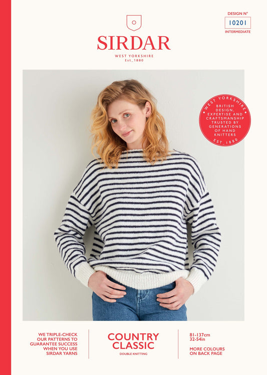 SIRDAR 10201  Boat‑Neck Breton Sweater in Sirdar Country Classic DK
