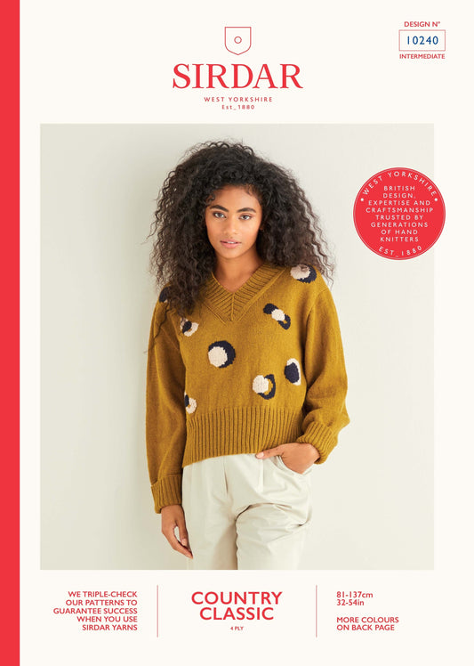 SIRDAR 10240  Leopard Print V‑Neck Sweater in Sirdar Country Classic 4 Ply