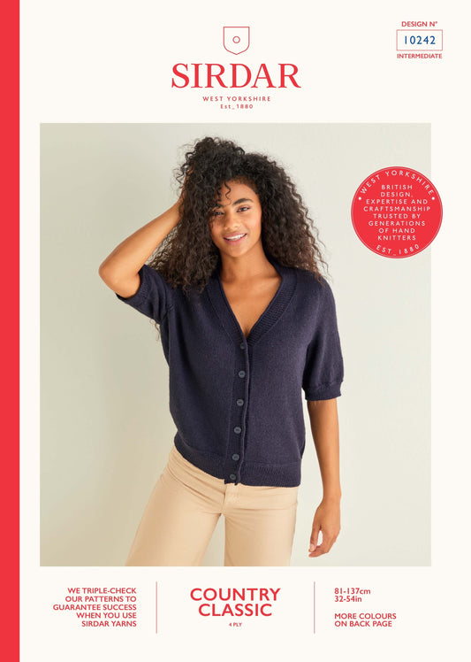 SIRDAR 10242  V‑Neck Short Sleeved Cardigan in Sirdar Country Classic 4 Ply