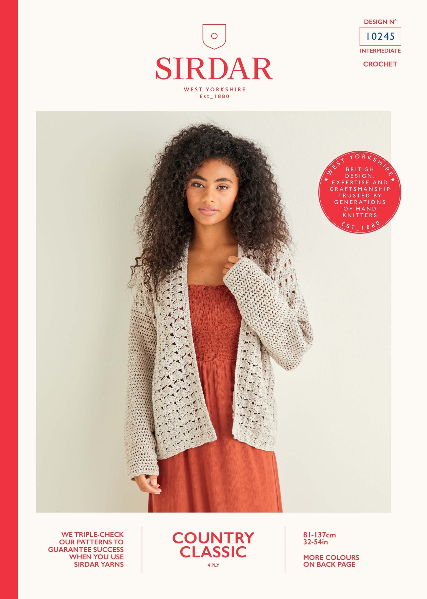 SIRDAR 10245  Peacock Stitch Crochet Cardigan in Sirdar Country Classic 4 Ply