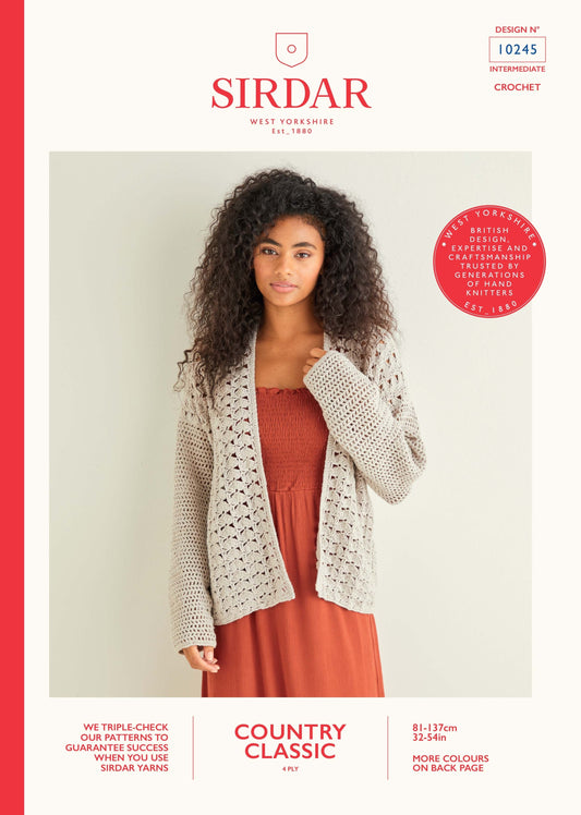 SIRDAR 10245  Peacock Stitch Crochet Cardigan in Sirdar Country Classic 4 Ply