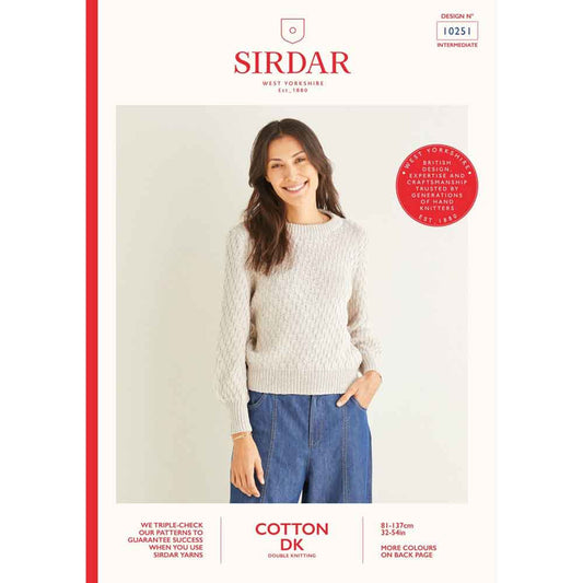 SIRDAR 10251  Diagonal Wave Stitch Round‑Neck Jumper in Sirdar Cotton DK