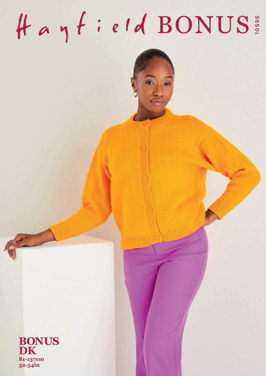 SIRDAR 10595  Round‑Neck Cardigan in Hayfield Bonus DK