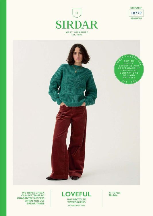 SIRDAR 10779  Button Cuff Sweater in Sirdar Loveful 100% Recycled Tweed DK