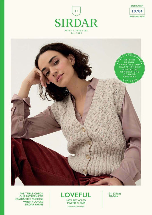 SIRDAR 10784  Moss Stitch Vest in Sirdar Loveful 100% Recycled Tweed DK