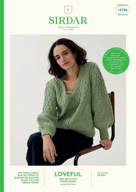 SIRDAR 10786  Diamond Cable Cardigan in Sirdar Loveful 100% Recycled Tweed DK