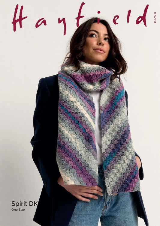 SIRDAR 10798  Crochet Scarf in Hayfield Spirit DK