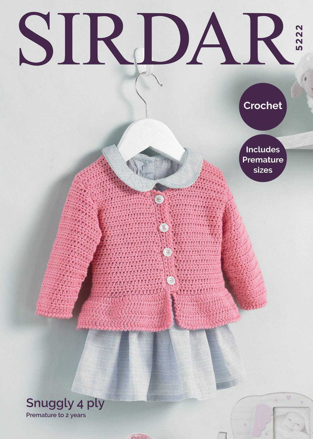 SIRDAR 5222  Baby Cardigan (Crochet) in Snuggly 4 Ply