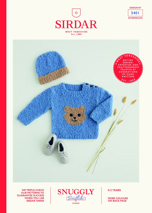 SIRDAR 5401  Teddy Bear Sweater & Hat in Snuggly Snowflake Chunky