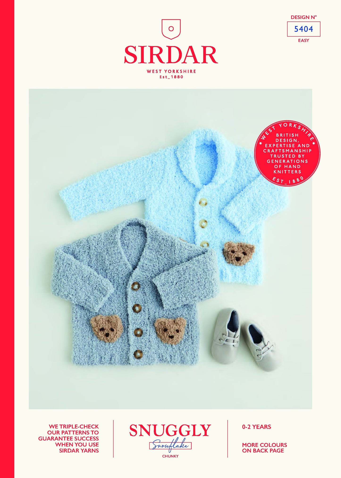 SIRDAR 5404  Teddy Bear Cardigans (V‑Neck & Shawl Collar) in Snuggly Snowflake Chunky