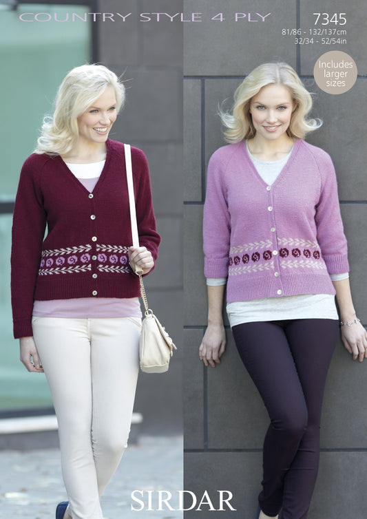 SIRDAR 7345  Long & 3/4 Sleeved Cardigans in Sirdar Country Style 4 Ply
