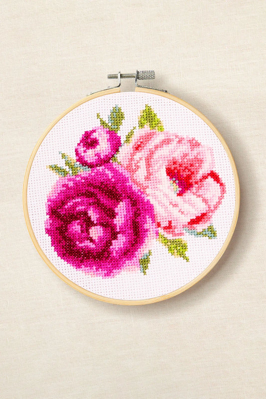 PINK PEONIES CROSS STITCH KIT