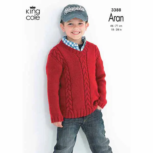 KING COLE 3388  Child’s Cabled Sweaters in Comfort Aran