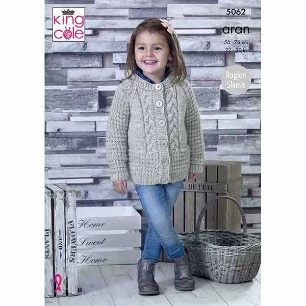 KING COLE 5062  Round & V‑Neck Cardigans in Aran