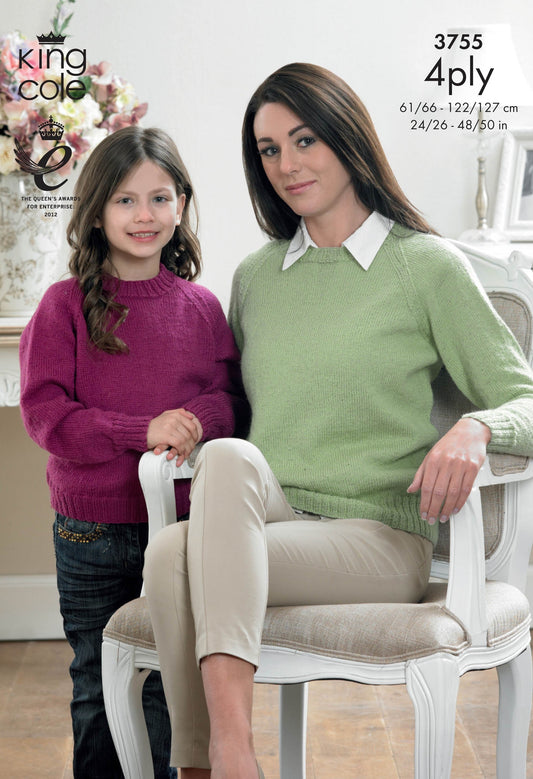 KING COLE 3755  Family Cardigan and Sweaters in Merino Blend 4 Ply