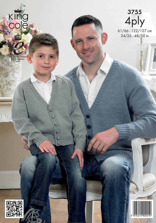 KING COLE 3755  Family Cardigan and Sweaters in Merino Blend 4 Ply