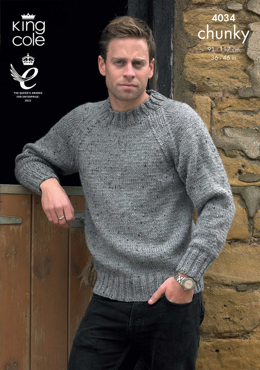 KING COLE 4034  Sweater & Cardigan in Chunky Tweed