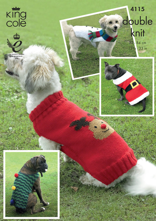 KING COLE 4115  Christmas Dog Coats in Merino DK & Cuddles DK