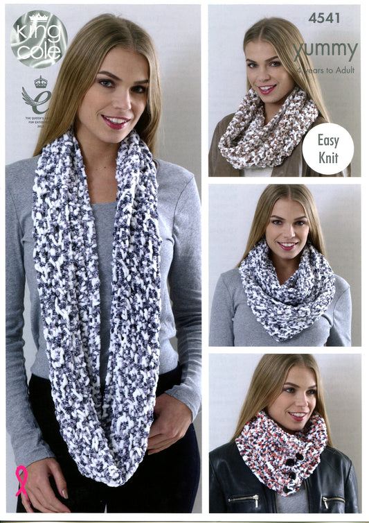 KING COLE 4541  Snoods (multiple styles) in Yummy Chunky