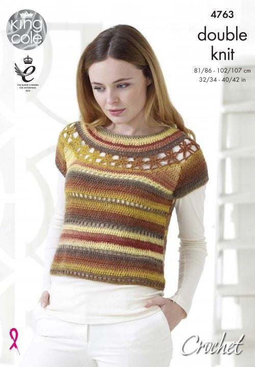 KING COLE 4763  Top with Yoke + Accessories (Crochet) in Riot DK
