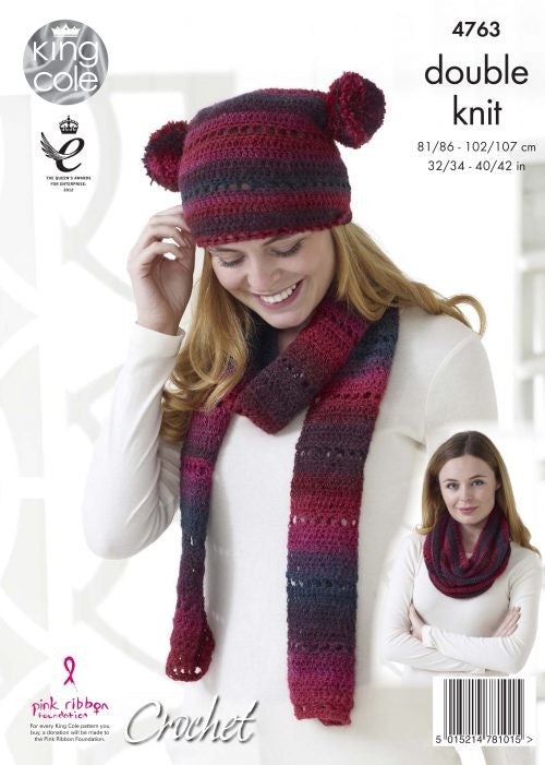 KING COLE 4763  Top with Yoke + Accessories (Crochet) in Riot DK