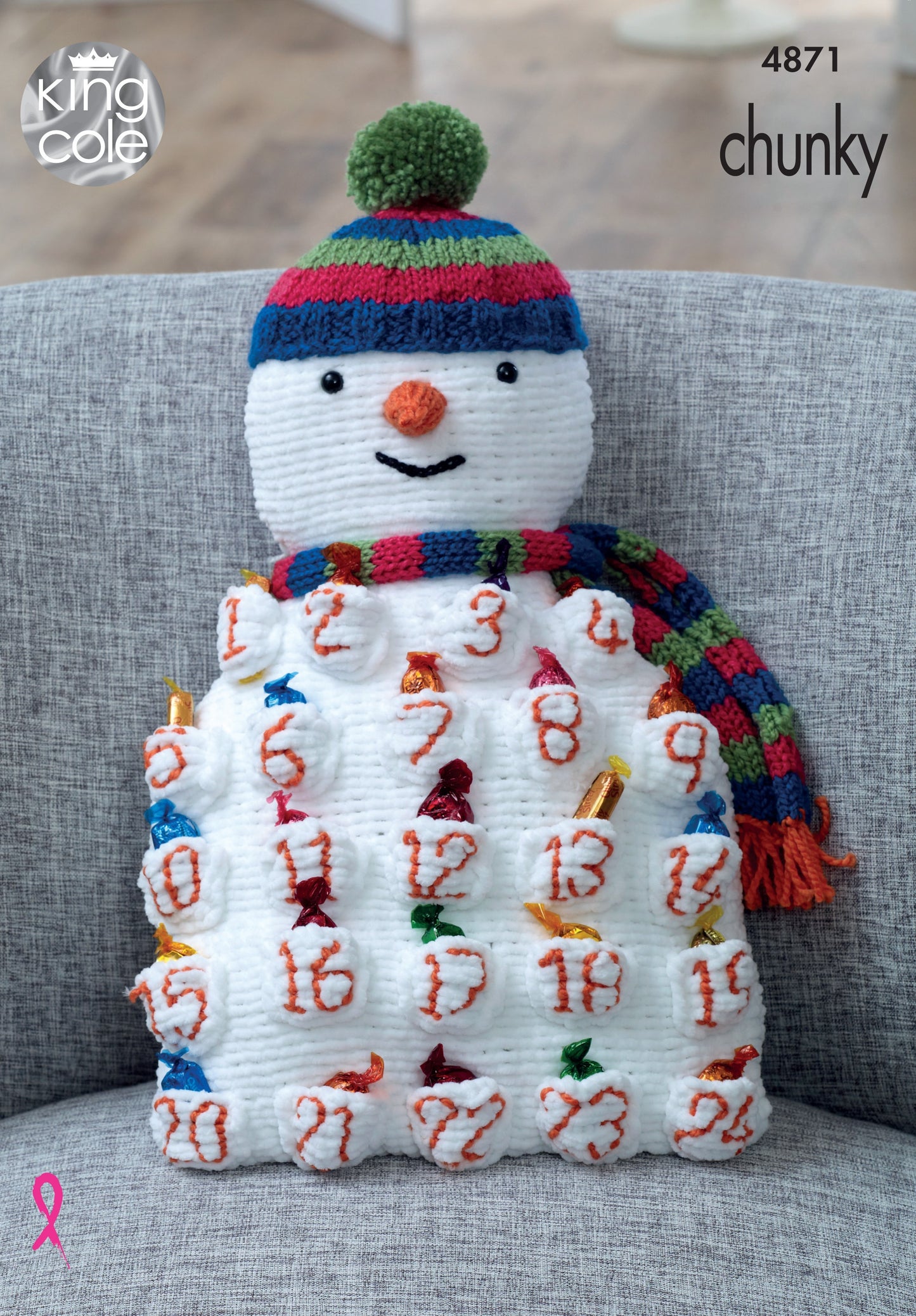 KING COLE 4871  Snowman & Santa Advent Cushions (Chunky)