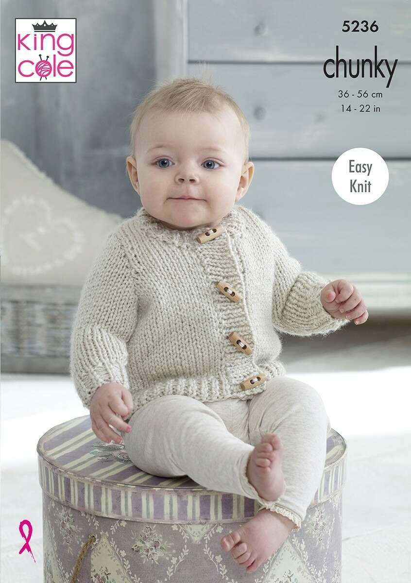 KING COLE 5236  Striped & Plain Cardigans and Waistcoats in Big Value Baby Chunky