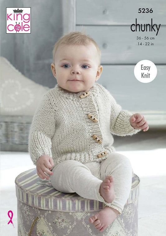 KING COLE 5236  Striped & Plain Cardigans and Waistcoats in Big Value Baby Chunky