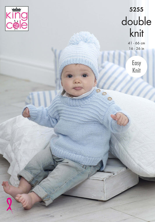 KING COLE 5255  Sweaters & Hats in Big Value Baby DK 50g