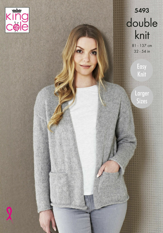 KING COLE 5493  Ladies Edge‑to‑Edge Jackets in Natural Alpaca DK