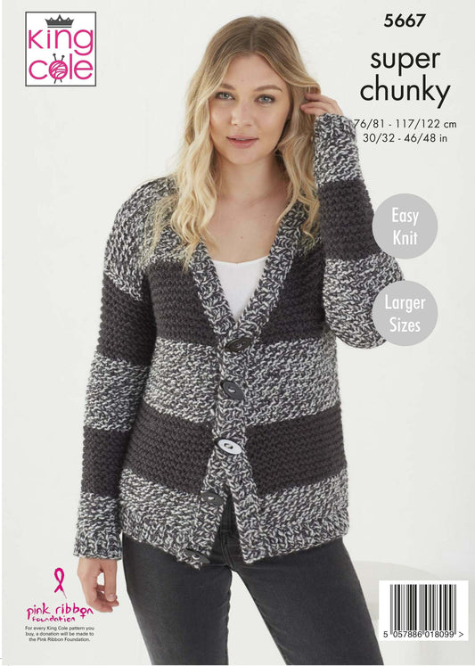 KING COLE 5667  Sweater & Cardigan in Timeless (Super Chunky)