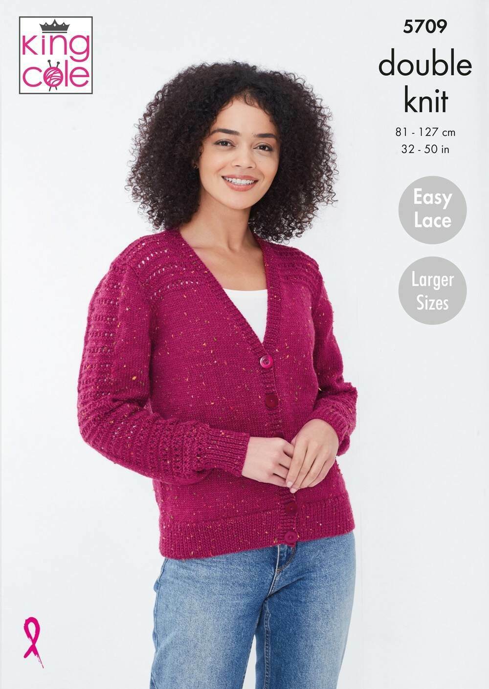 KING COLE 5709  Cardigan & Sweater in Big Value Tweed DK