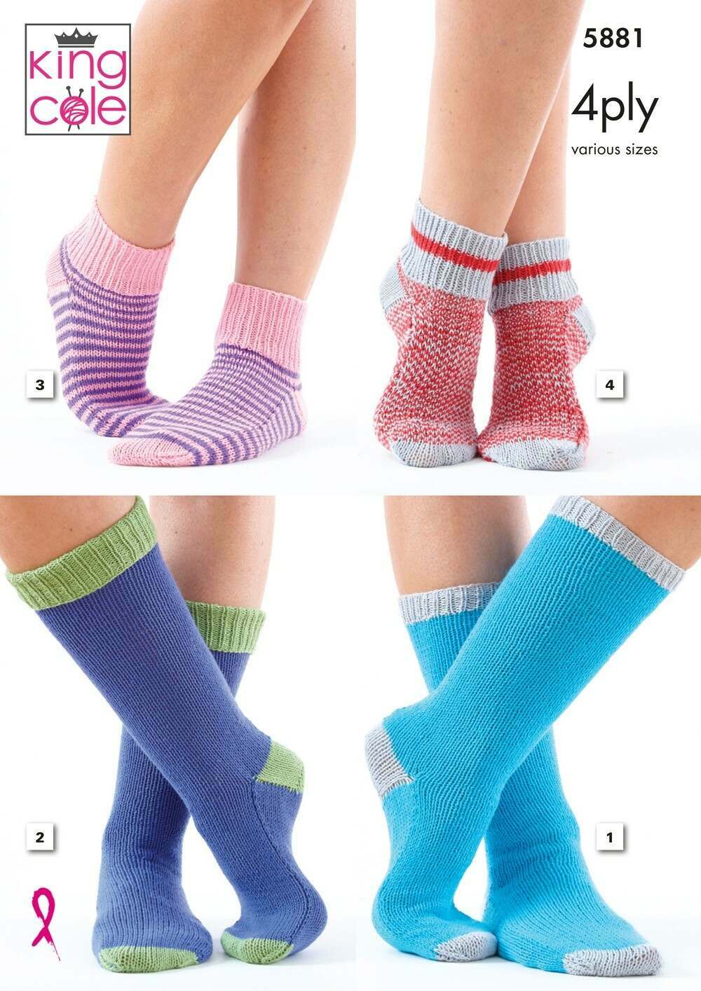 KING COLE 5881  Kids Socks in Cotton Socks 4 Ply