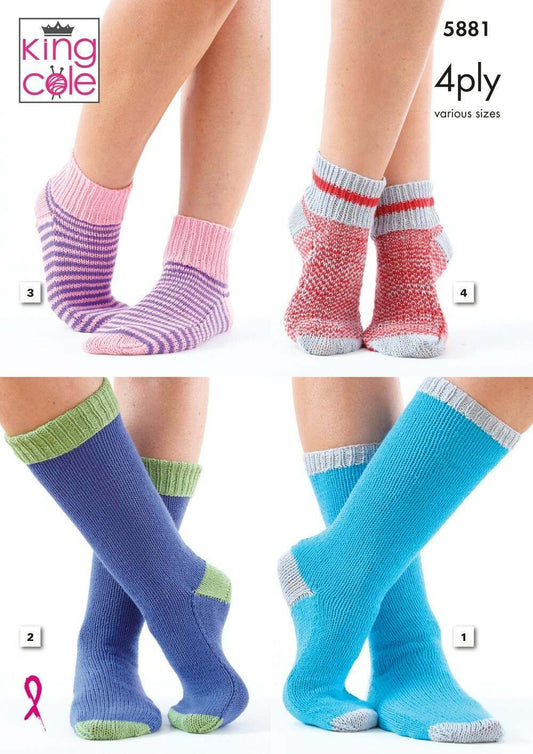 KING COLE 5881  Kids Socks in Cotton Socks 4 Ply