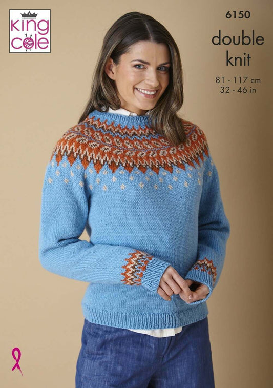KING COLE 6150  Fair Isle Sweaters in Merino Blend DK