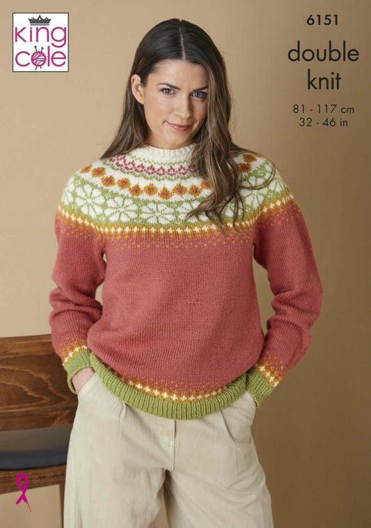 KING COLE 6151  Fair Isle Sweaters in Merino Blend DK