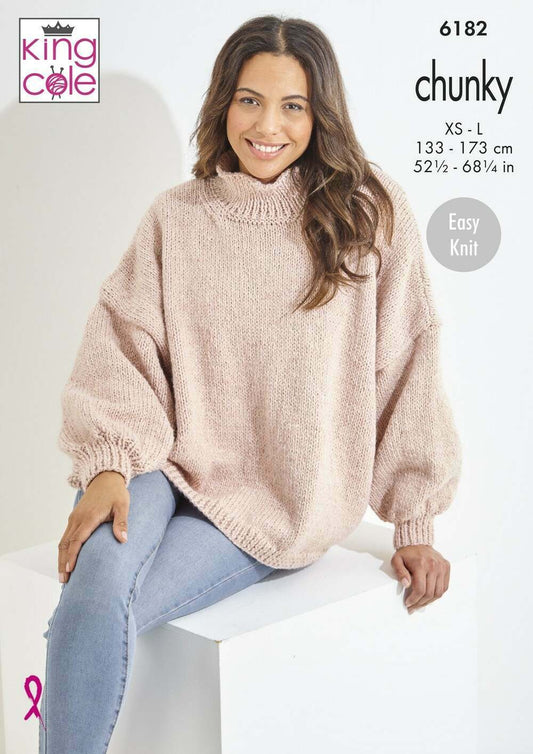 KING COLE 6182  Sweater & Cardigan in Big Value Chunky