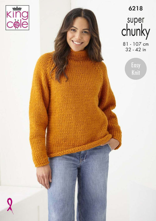 KING COLE 6218  Sweater & Cardigan in Big Value Super Chunky