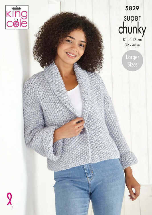 KING COLE 5829  Sweater & Jacket in Timeless Classic Super Chunky