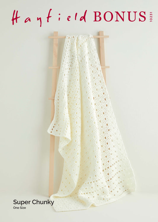 SIRDAR 10231  Eyelet Crochet Blanket in Hayfield Bonus Super Chunky